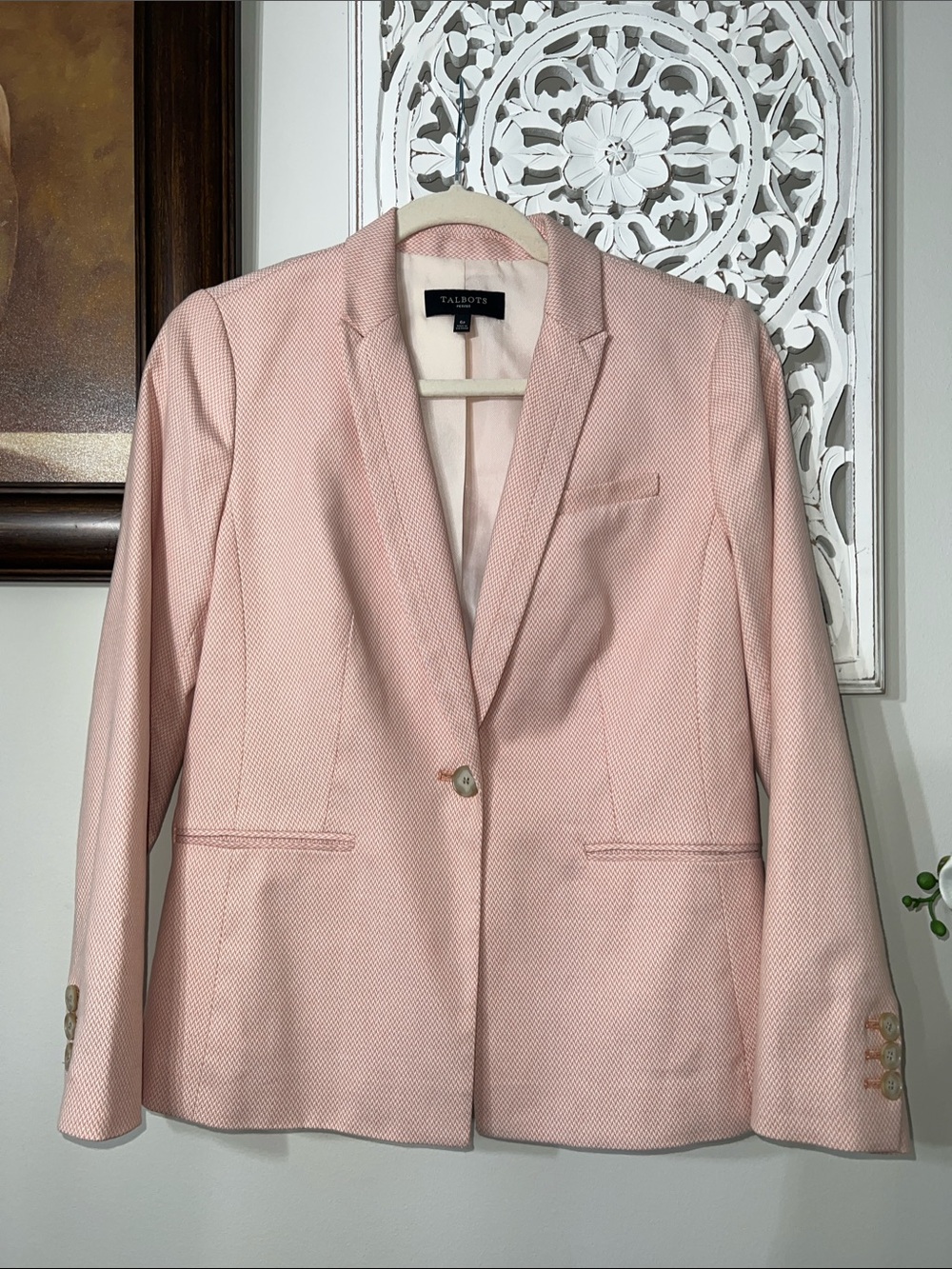 Talbots Blush Pink Textured Single-Button Blazer